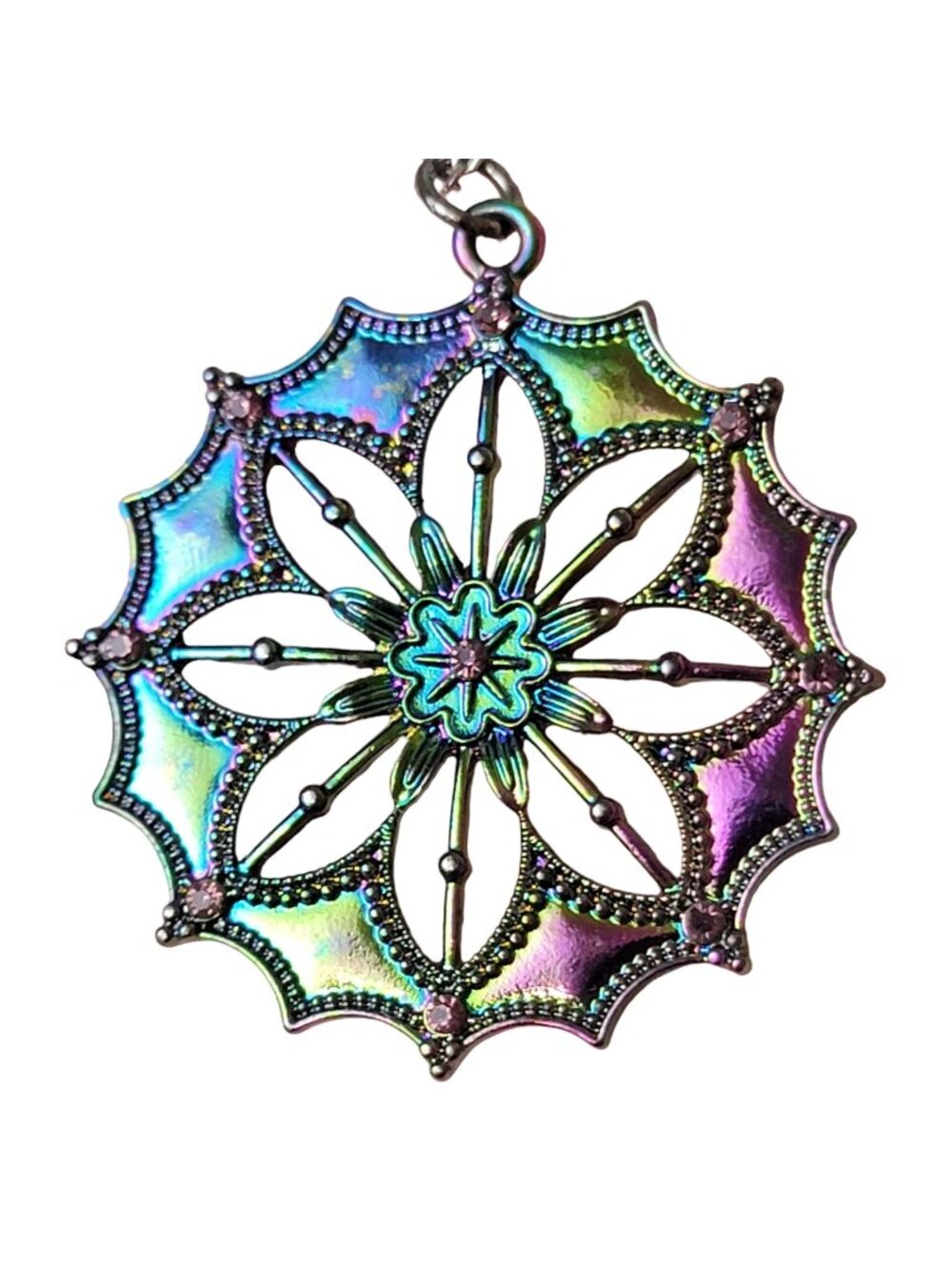 Iridescent Mandala Necklace Silver Tone Adjustable Chain Women Jewelry New Clasp